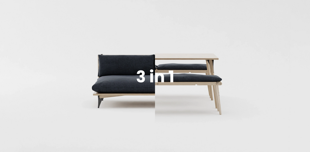 3 in 1 - Space saving furniture - Transformable sofa and daybed. Sofa for small space. Transformable sofa in charcoal color. Modern scandinavian sofa for small space.