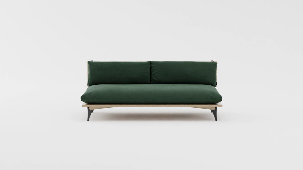 Space saving furniture - Transformable sofa and daybed. Sofa for small space. Transformable sofa in forest royal green color. Modern scandinavian sofa for small space.
