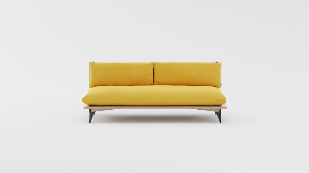 Space saving furniture - Transformable sofa and daybed. Sofa for small space. Transformable sofa in yellow. Modern scandinavian sofa for small space.